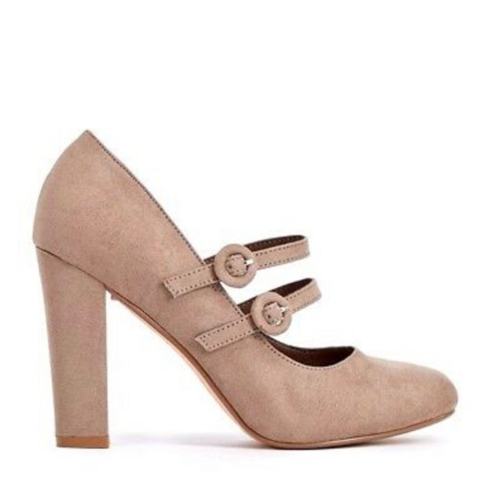 JustFab Nude Faux Suede Mary Jane Zenobiah Pumps